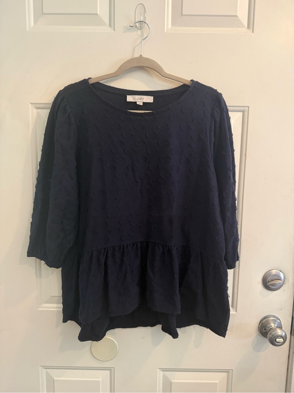 LOFT Navy Textured Peplum Blouse